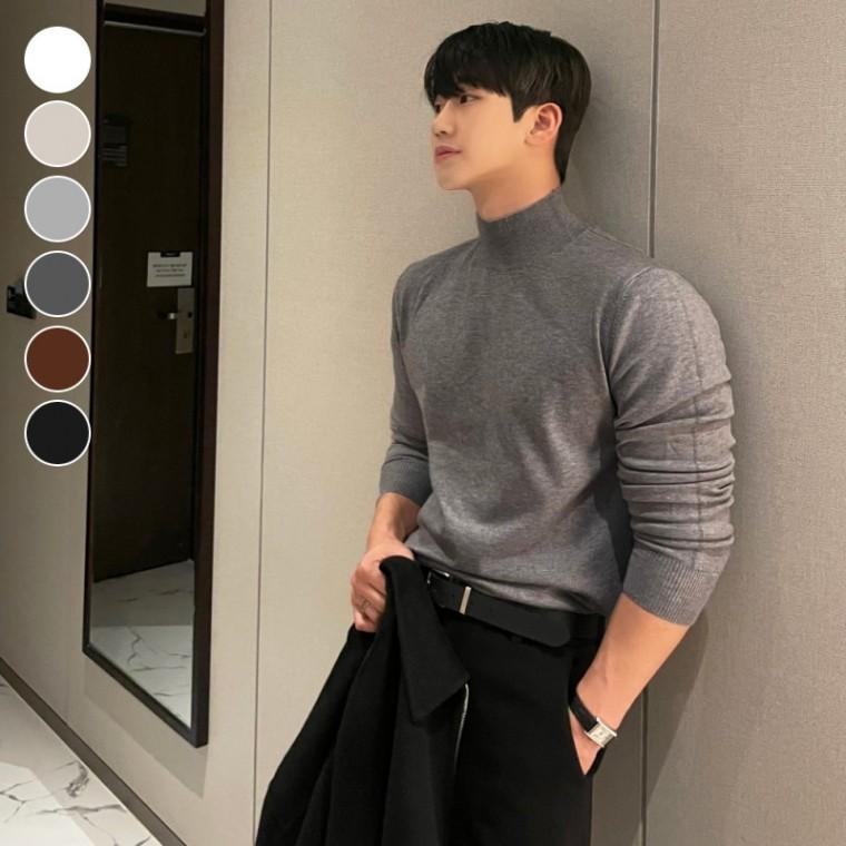 가을 반폴라 이너티 겨울 정장스타일 슬림핏 남성 봄 니트티