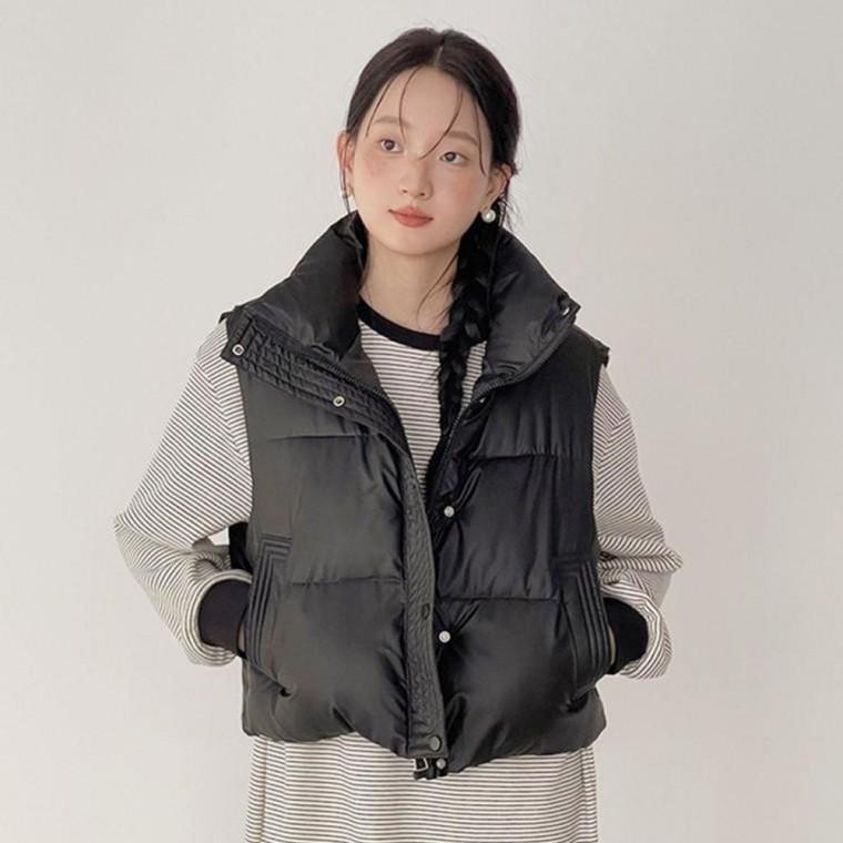크리브 데일리 기본 스티치 패딩 조끼 청순 가벼운 점퍼 심플 집업 양털 데일리 겨울 연예인 기본