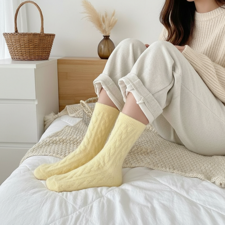 여성용 꼬임 무늬 기모 안감 보온 긴 양말 겨울철 착용