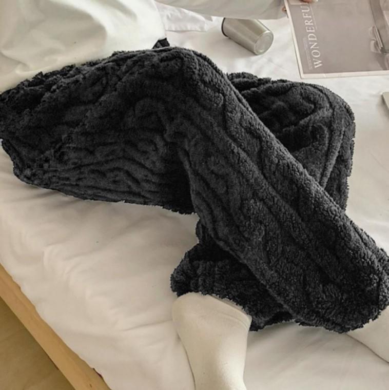 남녀공용 겨울 자수 극세사 수면 홈웨어 바지 팬츠