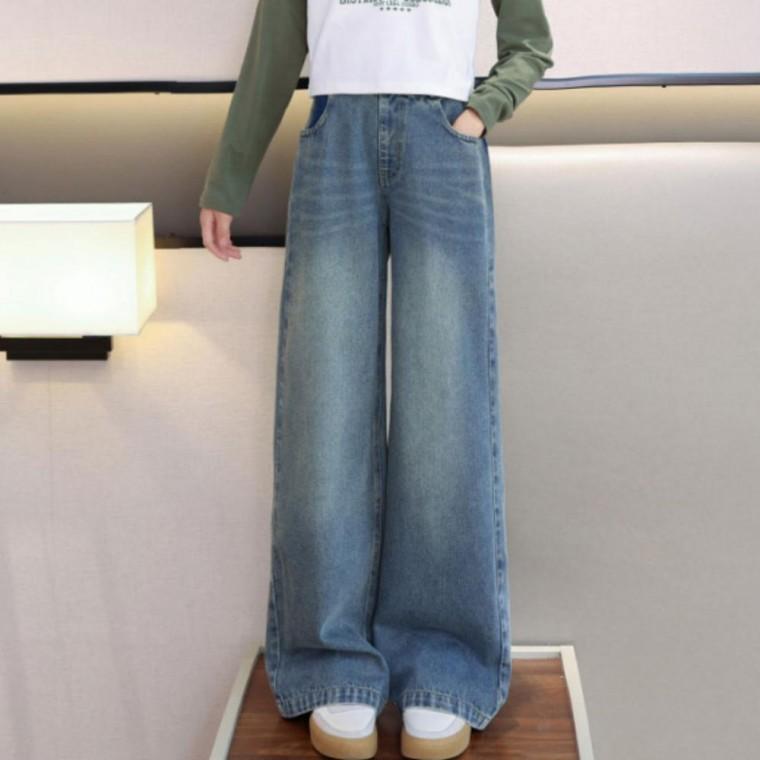 기모 롱 와이드 통 주니어 겨울 데님 팬츠 청바지