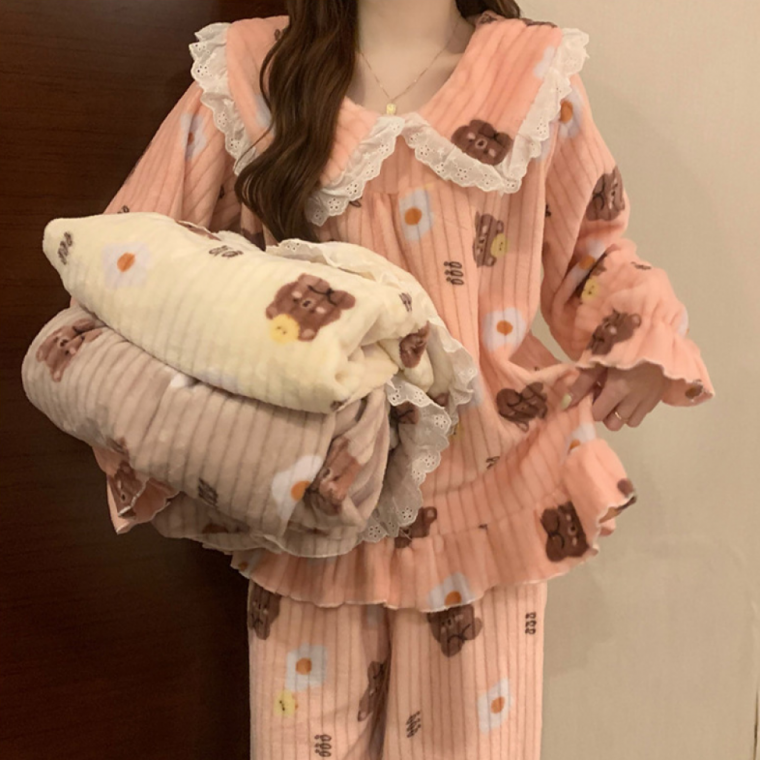 프릴 곰돌이 수면 잠옷 홈웨어 겨울 파자마 내의