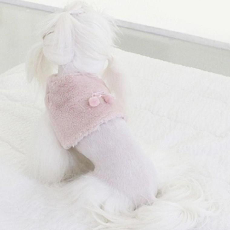 강아지 밍크 슬림 볼레로 핑크 1P 똑딱이 퍼 겨울 산책옷