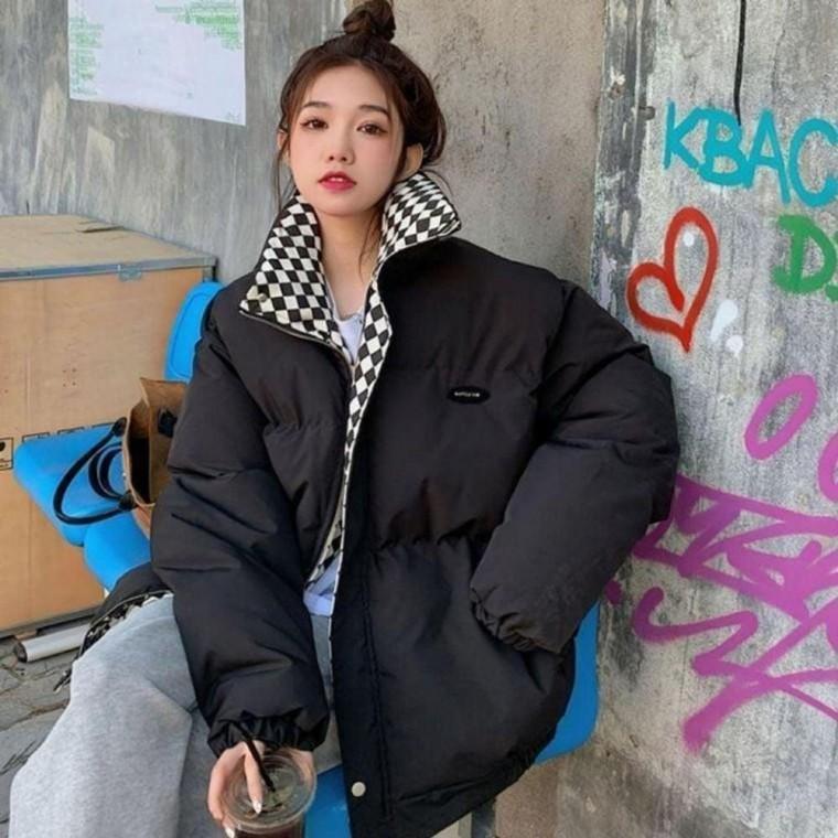 여성 루즈핏 세련된 2컬러 폭신한 볼륨감 체크패턴 패딩점퍼 패션패딩 여성패딩 겨울패딩 데일리패딩