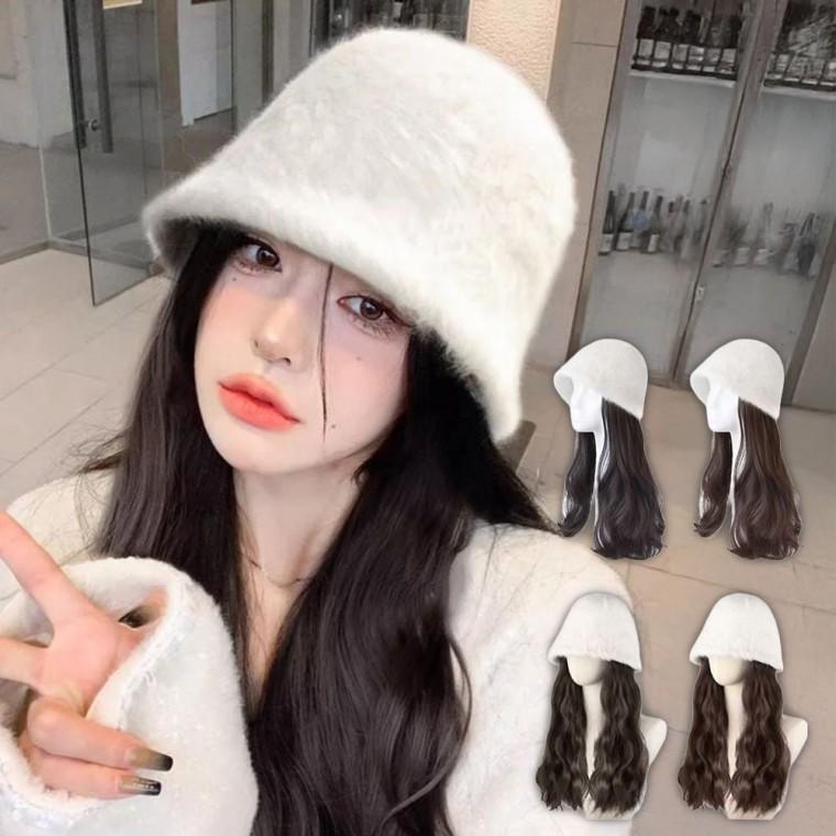 슬림라인 세로골지 코듀로이 스트레이트 팬츠 모자형 가발 웨이브 물결 벙거지 겨울