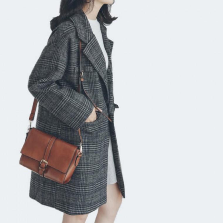 자켓 루즈핏 체크 모직 여성 체크무늬 겨울 코트
