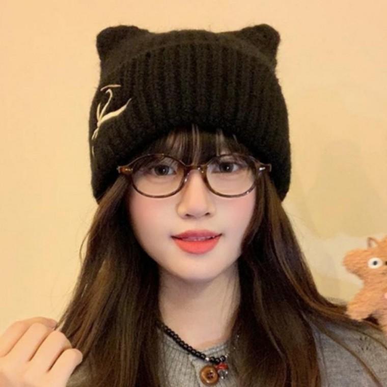 여성 모자 고양이 리본 겨울 니트 러블리 패션 워머