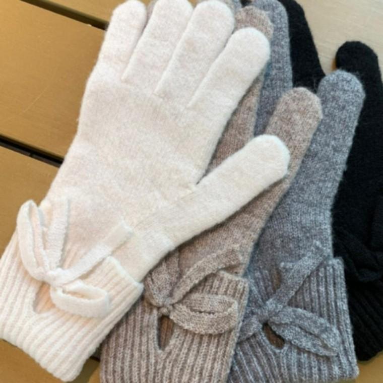 리본 여성 장갑 데일리 니트 미들 겨울 윈터 패션