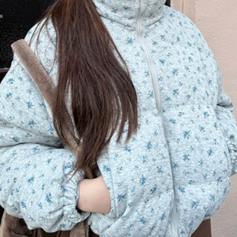 방한 보온 여성 디자인 아우터 겨울 패턴 숏패딩
