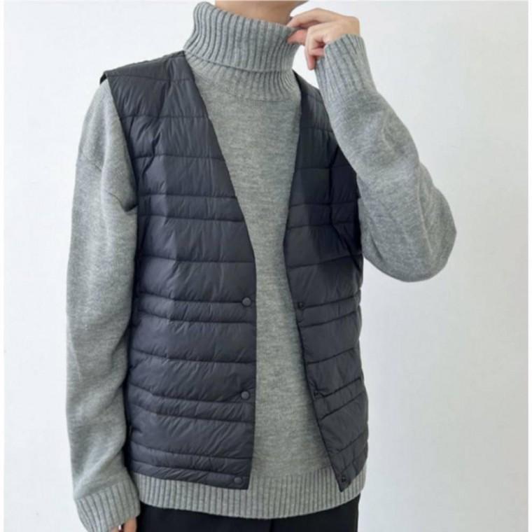 간절기 가을 가벼운 겨울 남성 패딩조끼 패딩 경량 넥라인 다운패딩 투웨이 2컬러