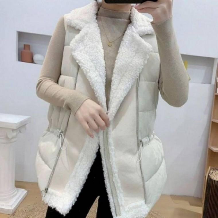 데일리 양털 겨울조끼 허리조임 여자 조끼 롱 방한 패치 패딩 패딩조끼 빅사이즈 학생롱패딩