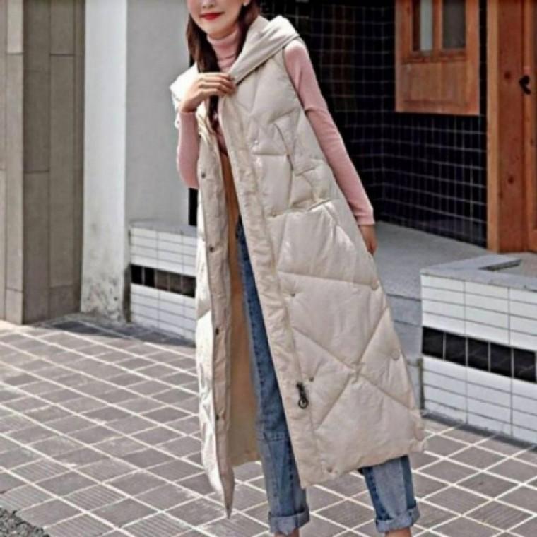 좋은 학생롱 따스하고 방한 스타일 데일리 여자 쪼끼 롱 조끼 패딩 겨울