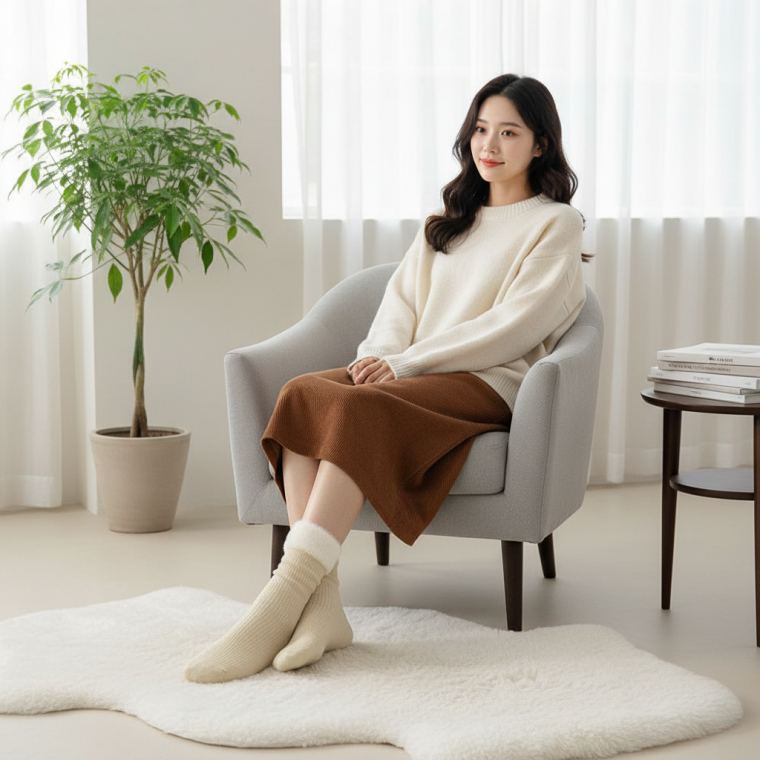 여성 실내 겨울용 포근한 수면 양말 보온 발목 삭스