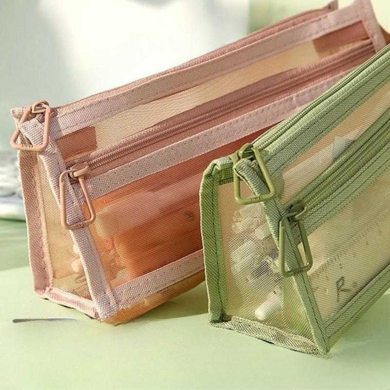 유니보르 투포켓 삼각 메쉬 필통 천 펜 파우치 투명 대학생 펜케이스 파우치필통 봉제필통 신학기준비물