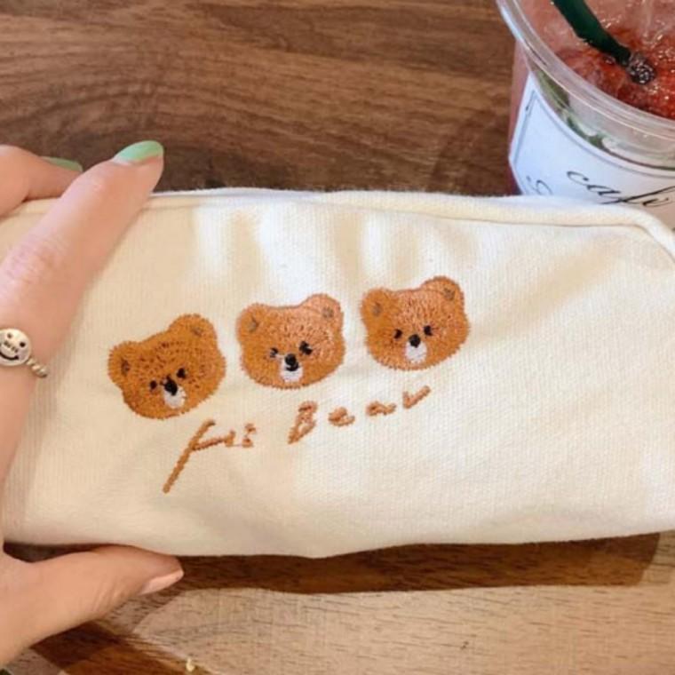 패브릭 파우치 자수 필통 고등학생 천 볼펜 곰돌이 천필통