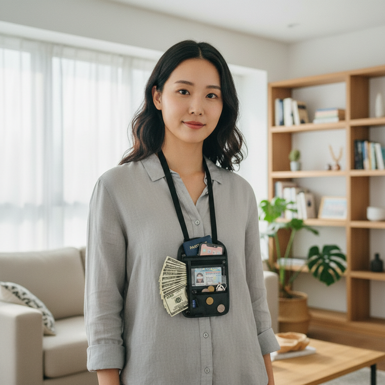 여권 보관용 목걸이형 파우치 여행 휴대용 케이스