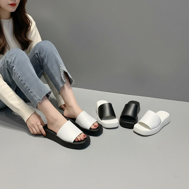 여성용 사무실 슬리퍼 중간굽 쿠션 실내 슬리퍼 편안한 착화감 신발