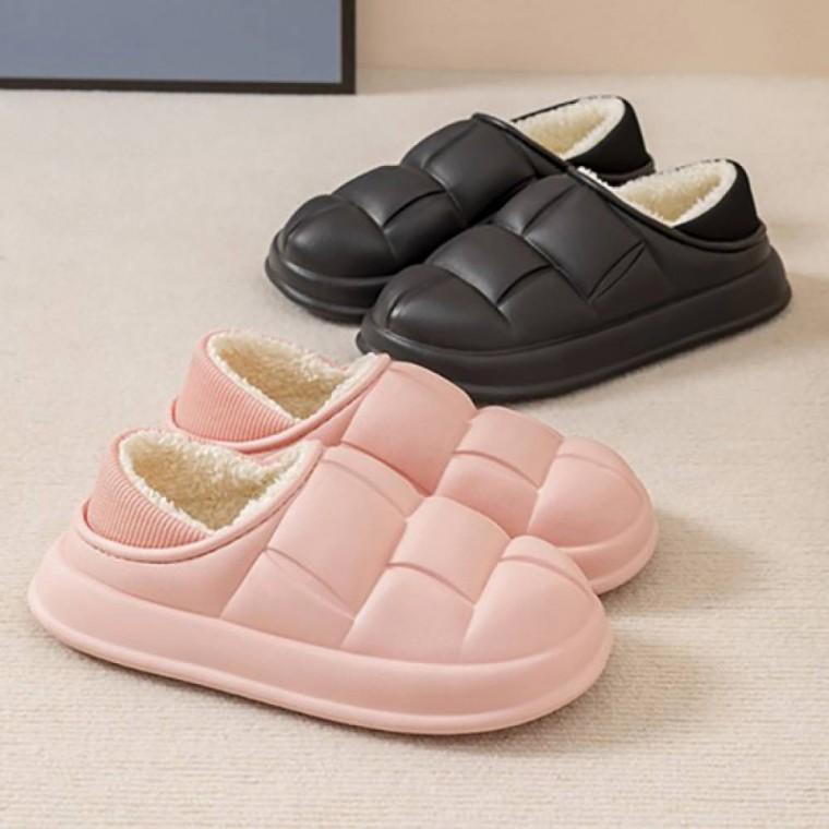 HL] 슬립온 여성 발등 구름 퀼팅 보아털 방한 슬리퍼