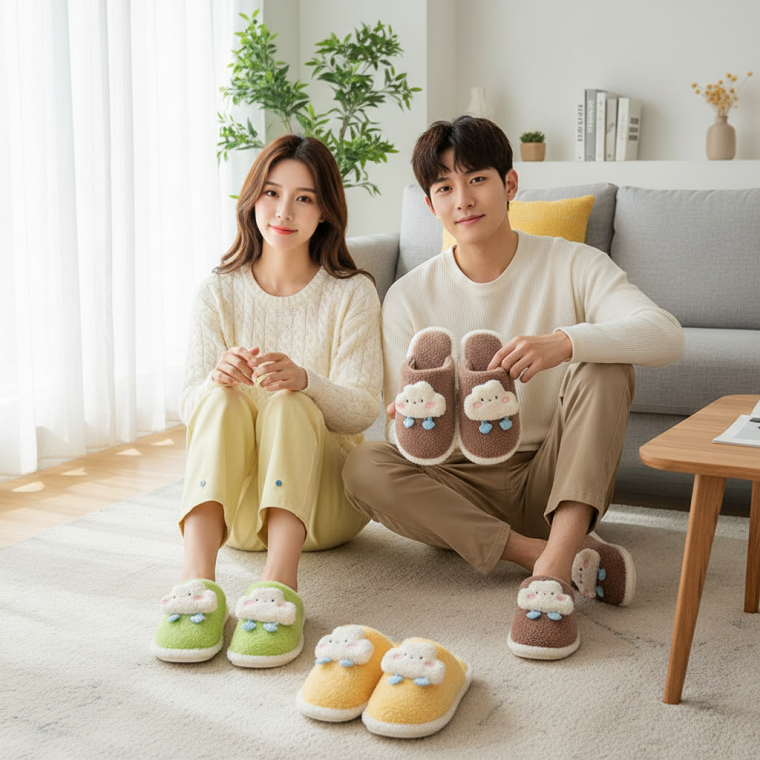 구름 무늬 커플 보송보송 실내화 거실용 층간소음 방지 슬리퍼