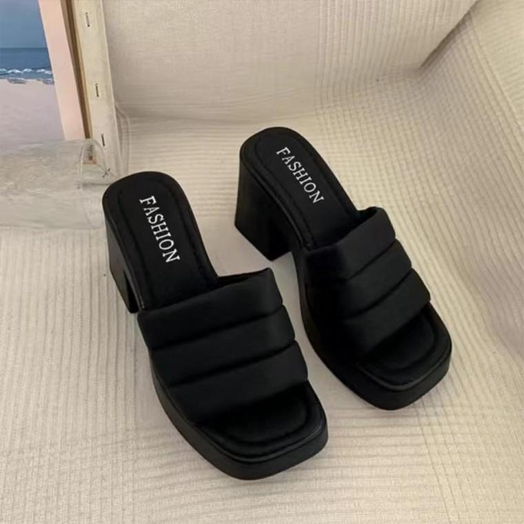 심플한 통굽 슬리퍼 여성 키높이 사무실 줄무늬 신발