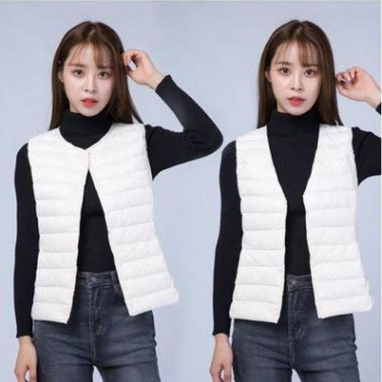 여자 방한 경량 패딩조끼 브이라운드넥 듀얼코디