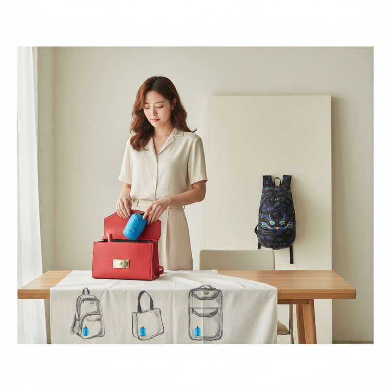 초경량 휴대용 폴딩 백팩 올빼미 무늬 블랙화이트 디자인