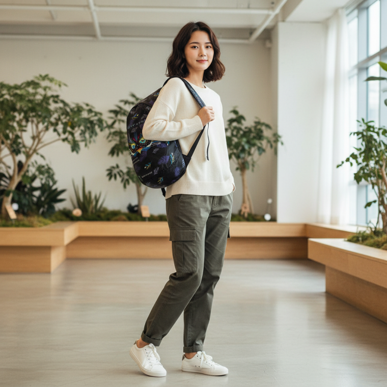 초경량 접이식 휴대용 배낭 블랙 화이트 패턴 부엉이 프린트 백팩