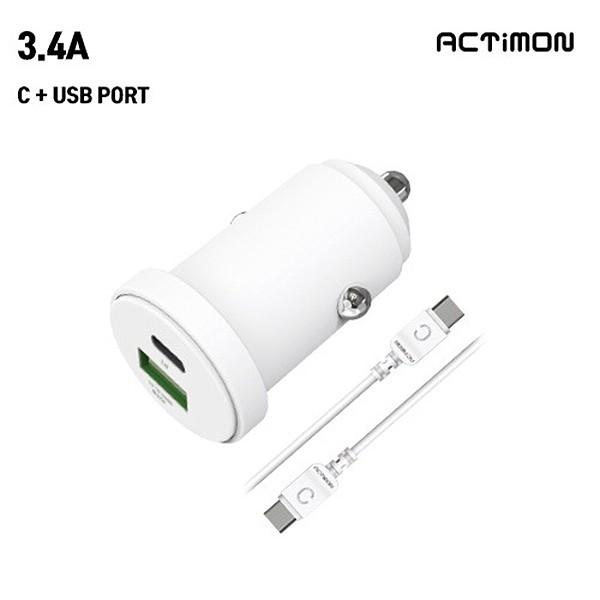 엑티몬 차량용 3.4A 충전기 (C+USB 포트) (C to C)