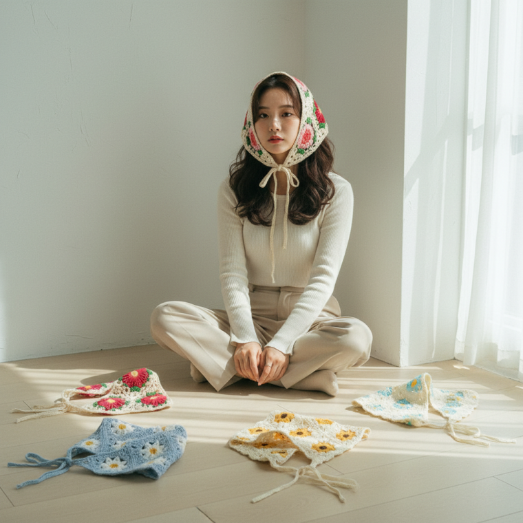 니트 비니 모자 헤어밴드 두건 스카프 머리띠 플라운 스타일 악세사리