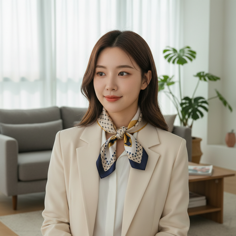 미니 패턴 스카프 정장용 쁘띠 리본 가방 머플러 숄