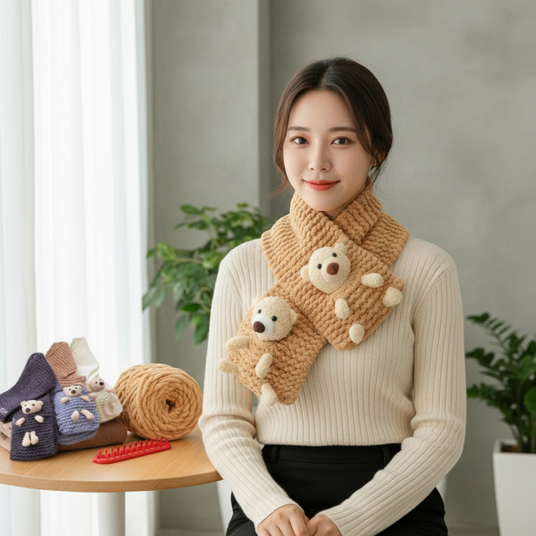 초보자용 DIY 곰돌이 목도리 만들기 스카프 선물