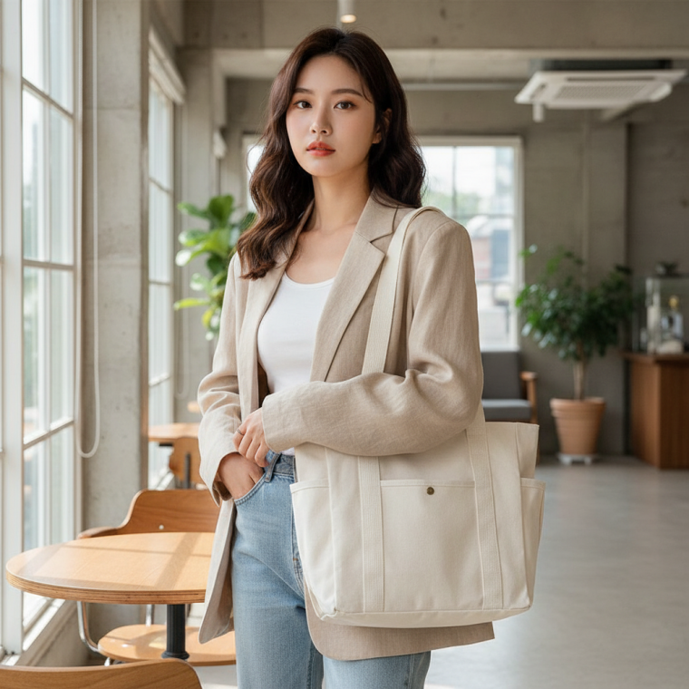 수납 포켓 숄더 에코 손가방 여성용 서류 수납백 책가방 토트백