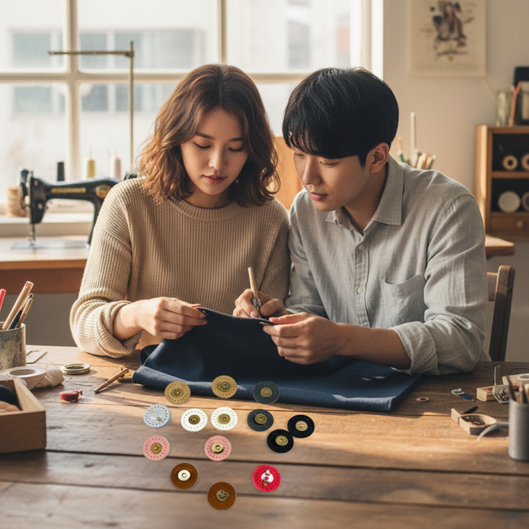 원형 가죽 스냅 단추 DIY 가방 부자재 수예용 자석 버튼 1+1