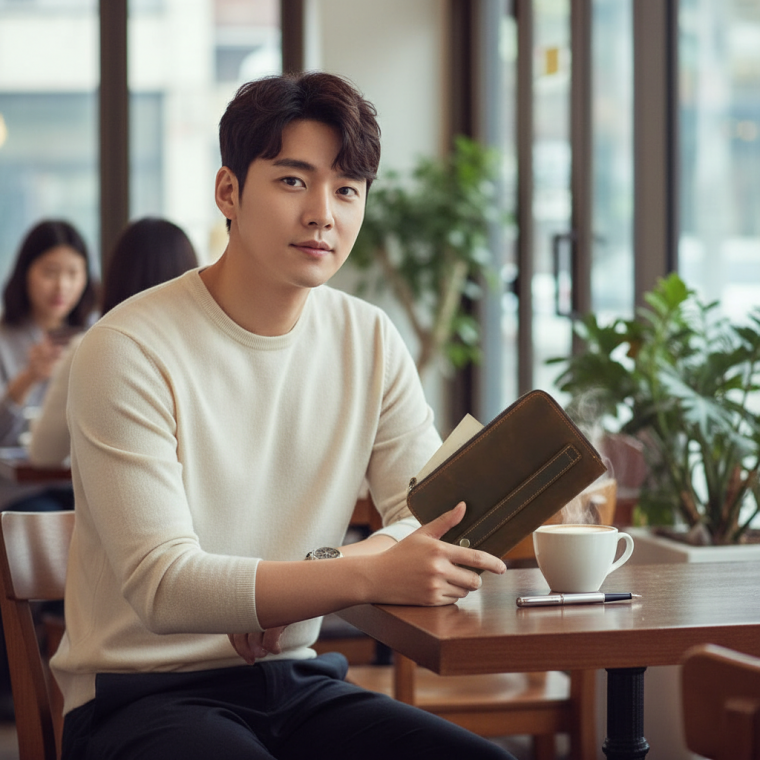 남성용 가죽 장지갑 지퍼형 카드 수납 기능 손가방 지갑