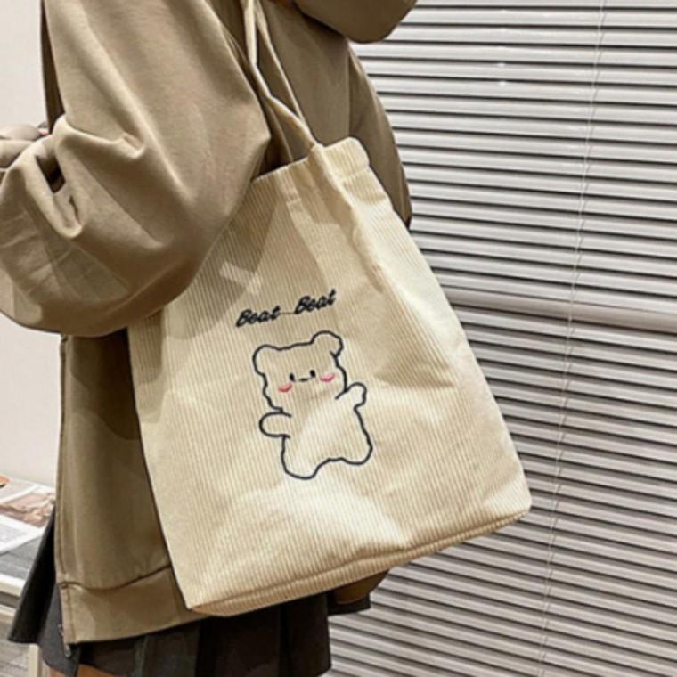 에코백 숄더백 베어 골덴 자수 코듀로이 패션 가방