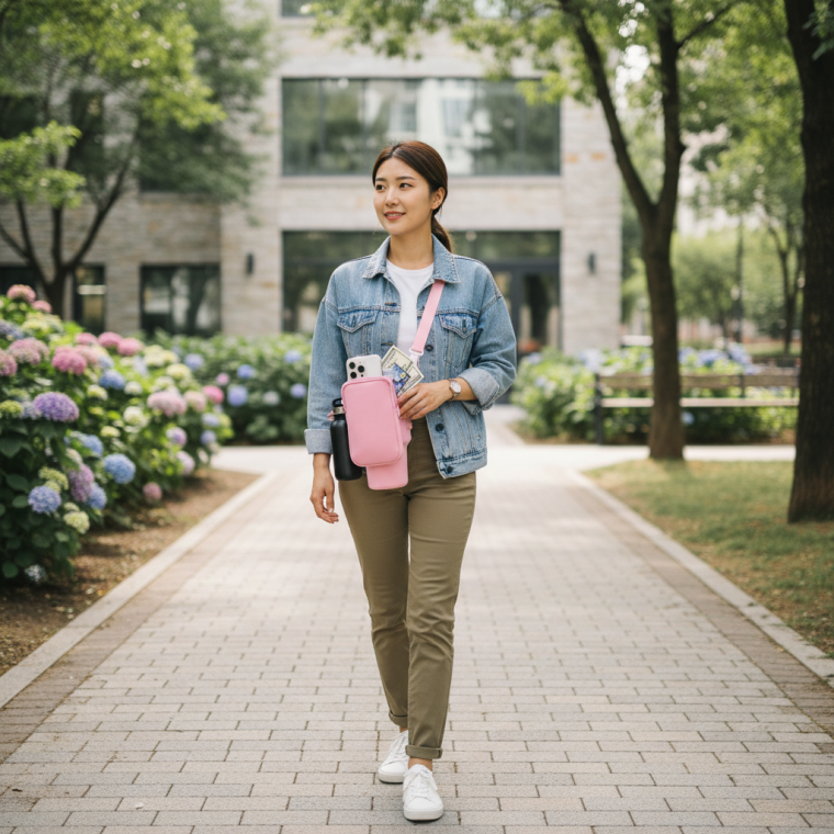 휴대용 보온병 가방 숄더 스트랩 컵홀더 산책용 외출 텀블러 파우치 케이스