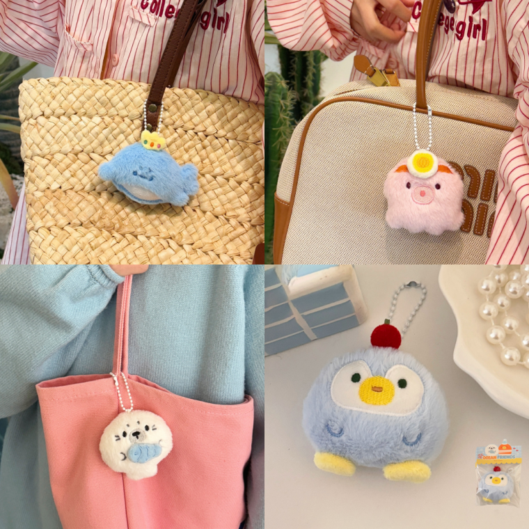 [덥석덥석] 귀여운 바다생물 가방고리 미니인형 모찌 봉제 인형키링 동물원 해양테마