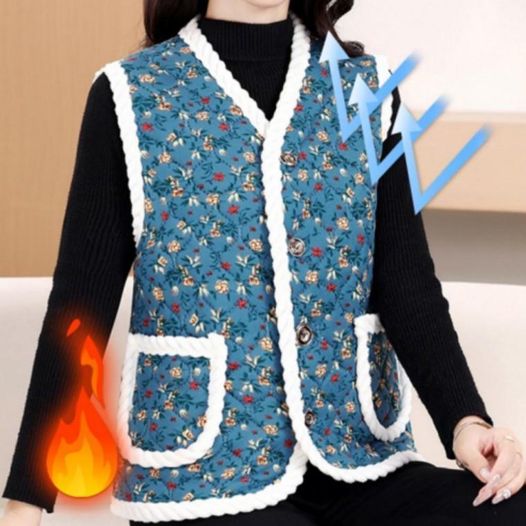 꽃무늬 할머니조끼 할머니조끼 (꽃무늬조끼 조끼 따뜻한 융털