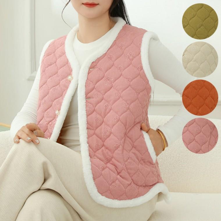 루브레 골덴 누빔 할머니 경량 패딩 조끼