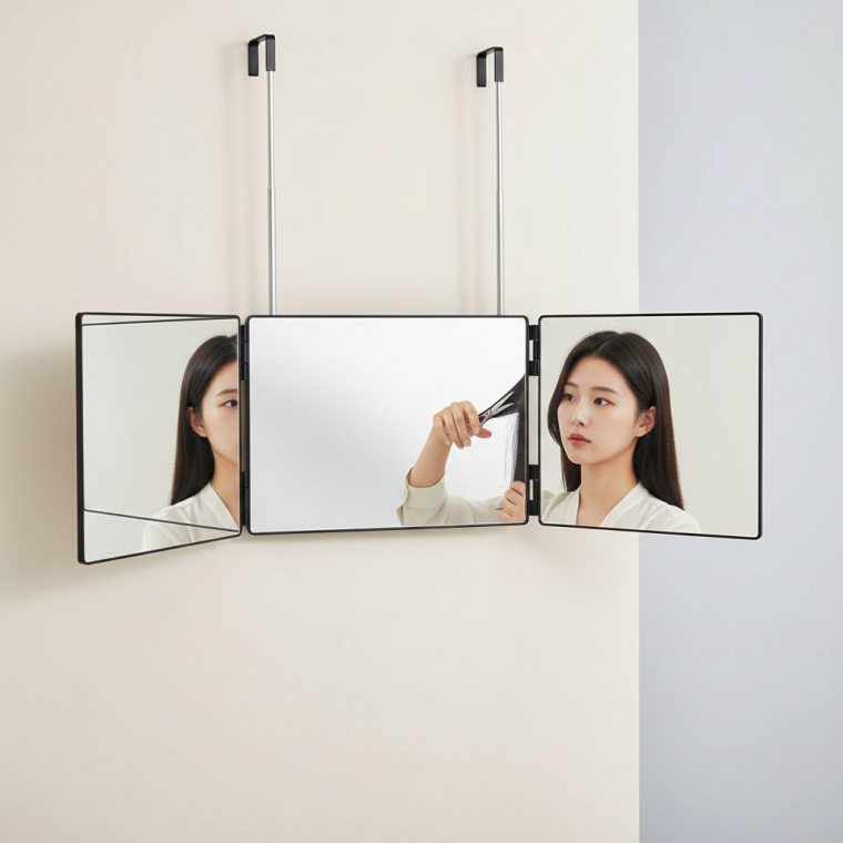 3단 접이식 화장 거울 메이크업 셀프 이발용 벽걸이형 미용 거울