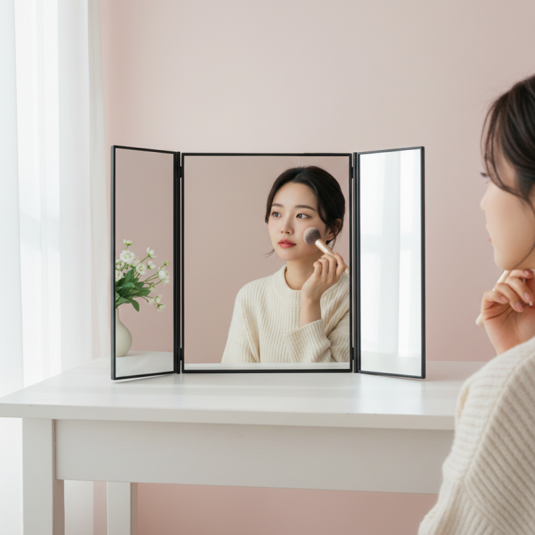 3면 접이식 탁상용 메이크업 거울 스탠드형 화장대 미러