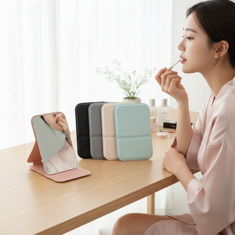 휴대용 소형 접이식 메이크업 미러 여행용 사무실용 컴팩트 미니 화장 거울