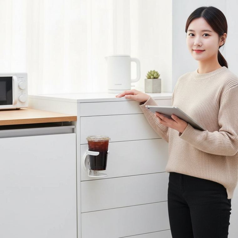 사무실용 부착 접이식 컵거치대 간편 커피 홀더
