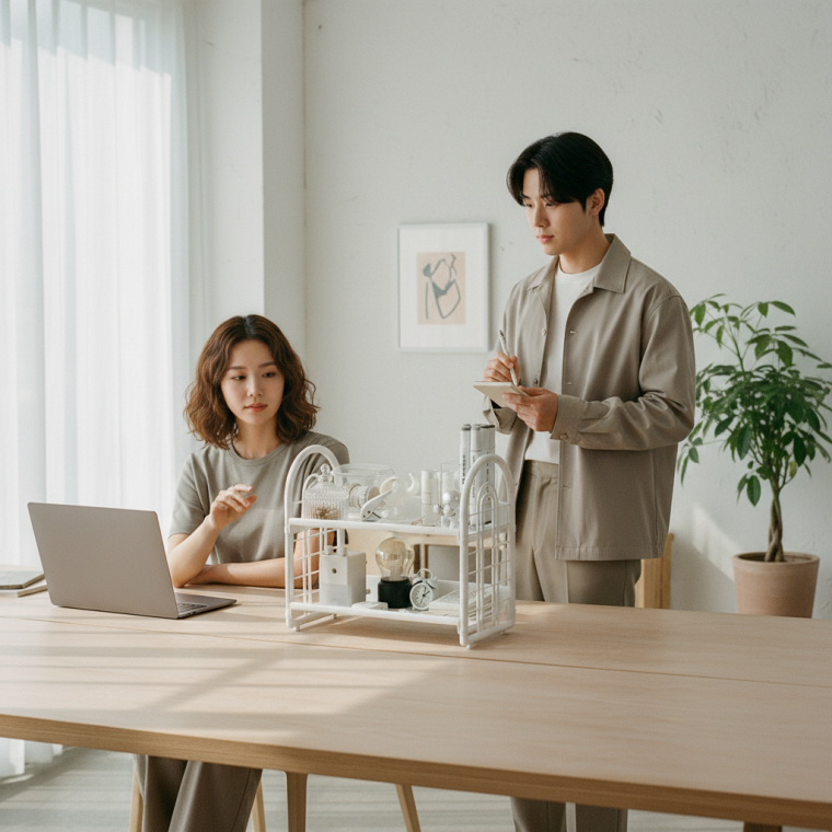 책상 수납 2단 선반 다용도 공간 활용 인테리어 진열대