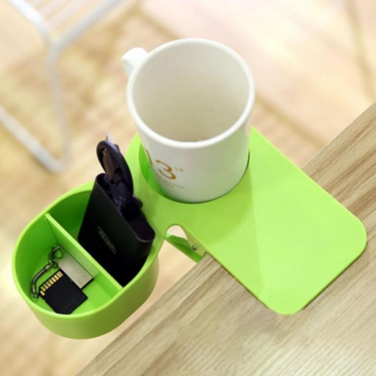 수납 거치대 2단 컵 집게형 받침 책상 홀더