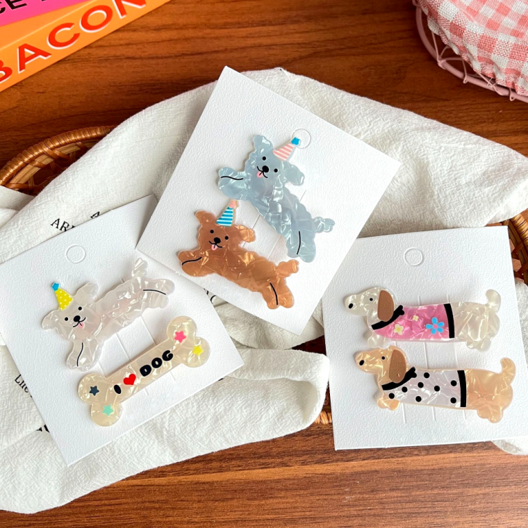 [쓰러담아] (2개 1SET) 귀여운 강아지 머리핀 소품 앞머리 옆머리 고정 자동 집게핀 헤어 클립 포인트