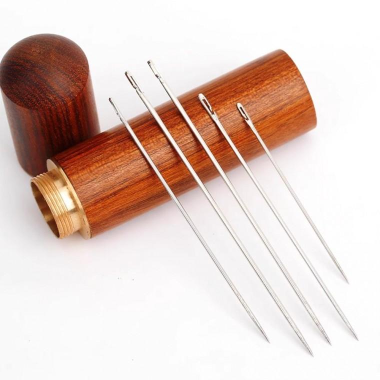 바느질함 원목 바늘통 휴대용 바늘꽂이 보관케이스