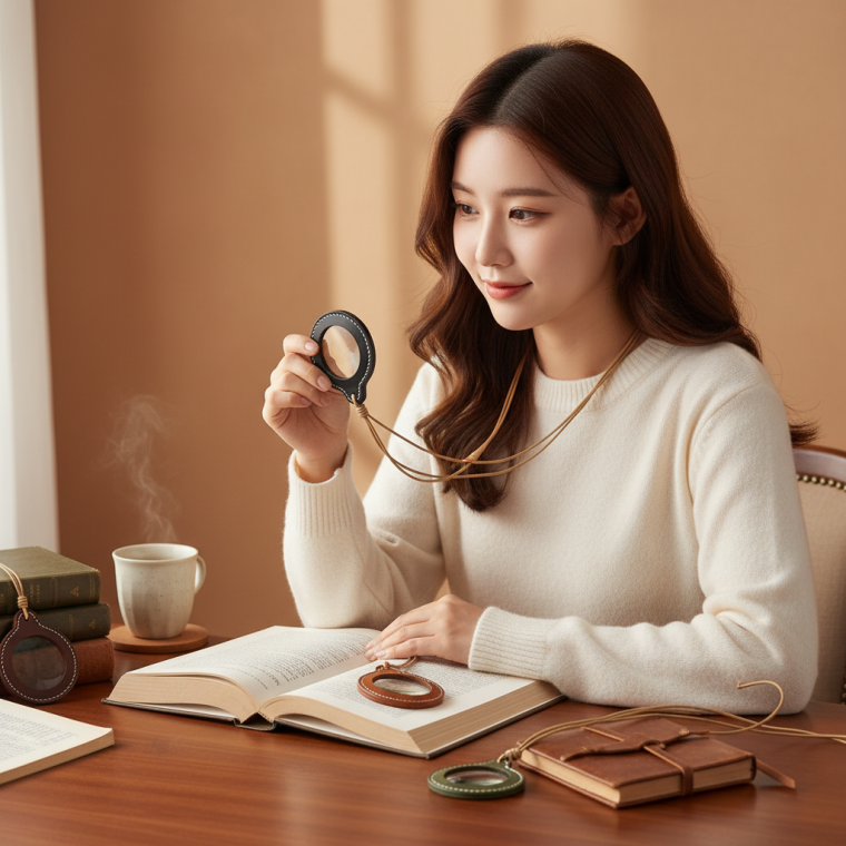 휴대용 소형 루페 확대경 노안 어르신 독서용 목걸이 확대 돋보기