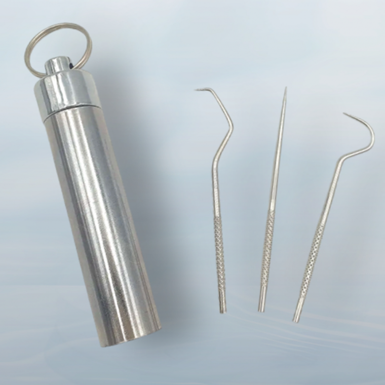 스텐통 이쑤시개 세트 (3종) 휴대용이쑤시개 치석제거 치아 구강관리 치간 보관케이스 포함
