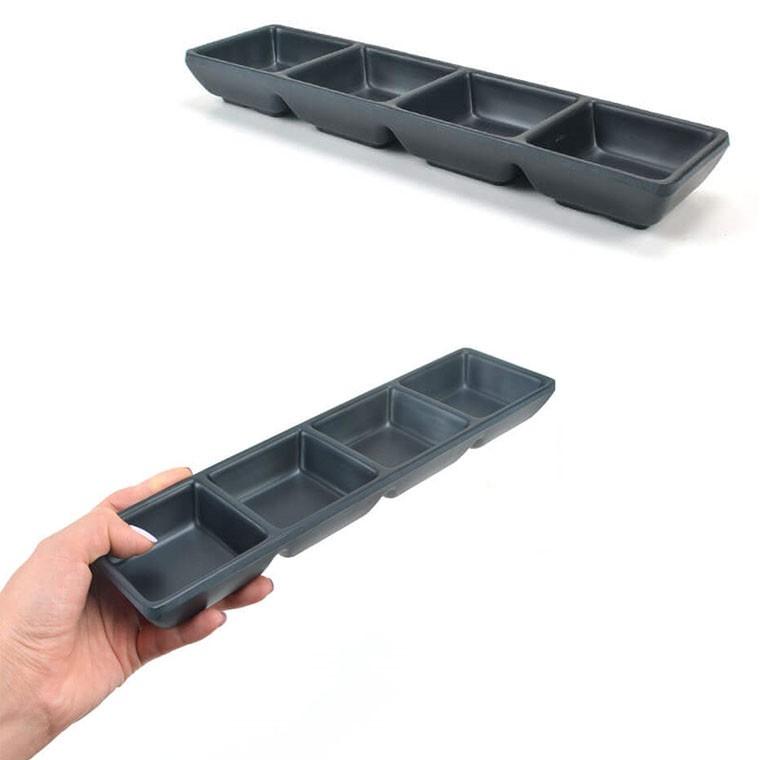 블랙 멜라민 4칸 종지 반찬그릇 양념그릇 28x7x3cm 1p